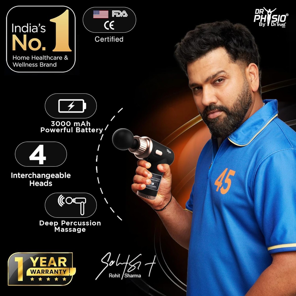 Dr Physio USA Dynamo 1034 Percussion Gun Massager for Full Body Pain Relief, Rechargeable Cordless Deep Tissue Massage Machine for Legs & Arms, Use at Home, Gym & During Travel Dr Physio USA Dynamo 1034 Percussion Gun Massager for Full Body Pain Relief, Rechargeable Cordless Deep Tissue Massage Machine for Legs & Arms, Use at Home, Gym & During Travel