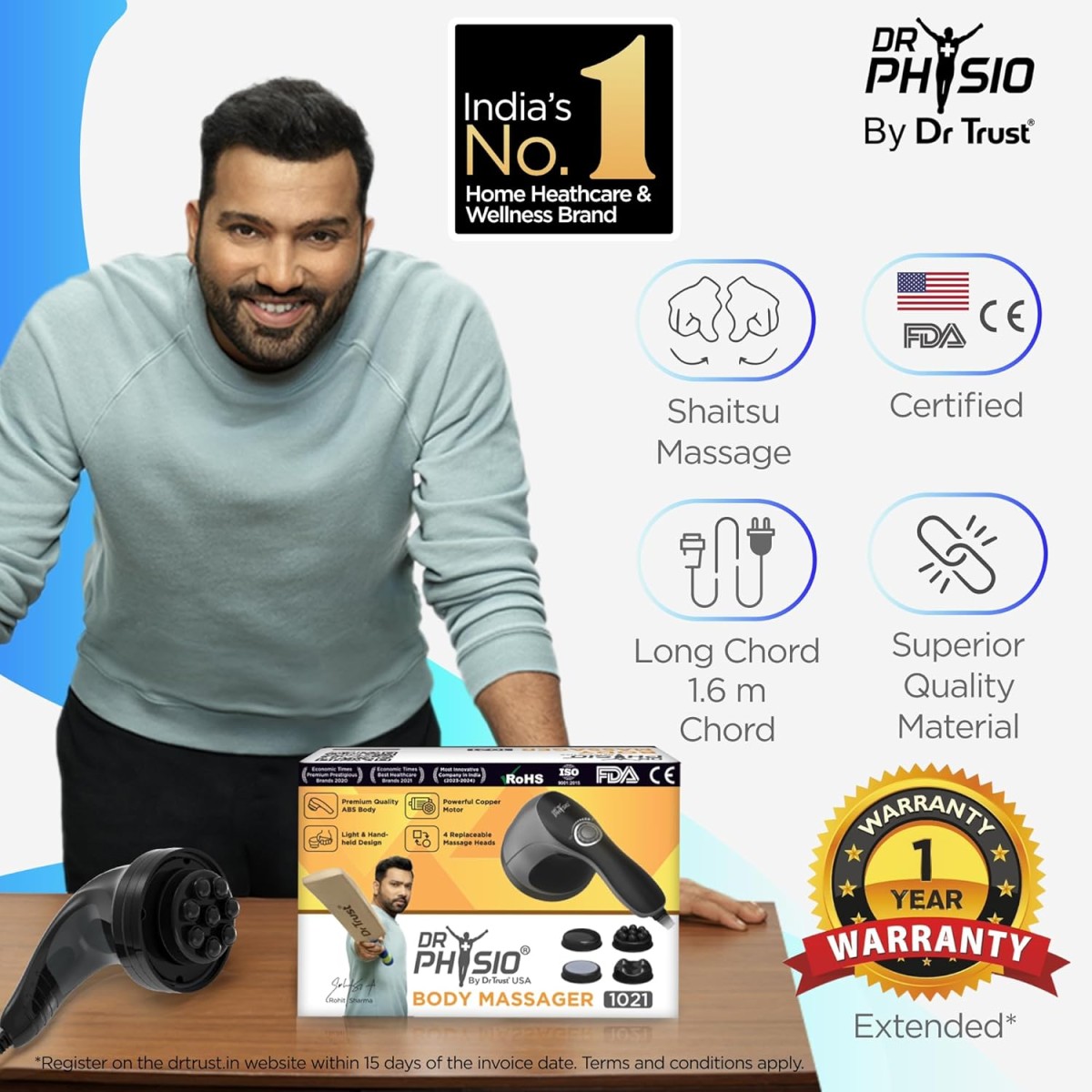 Dr Physio (USA) Electric Full Body Massager Machine for Pain Relief of Back, Leg and Foot- 1021