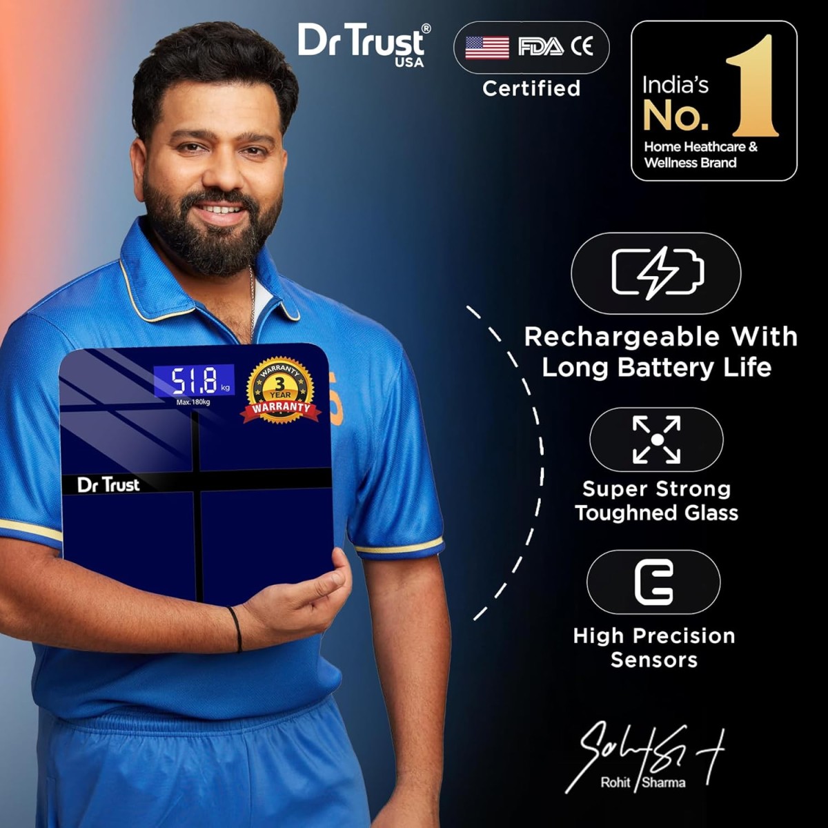 Dr Trust (USA) Electronic Executive Rechargeable Digital Weighing Scale for Human Body with Temperature Display