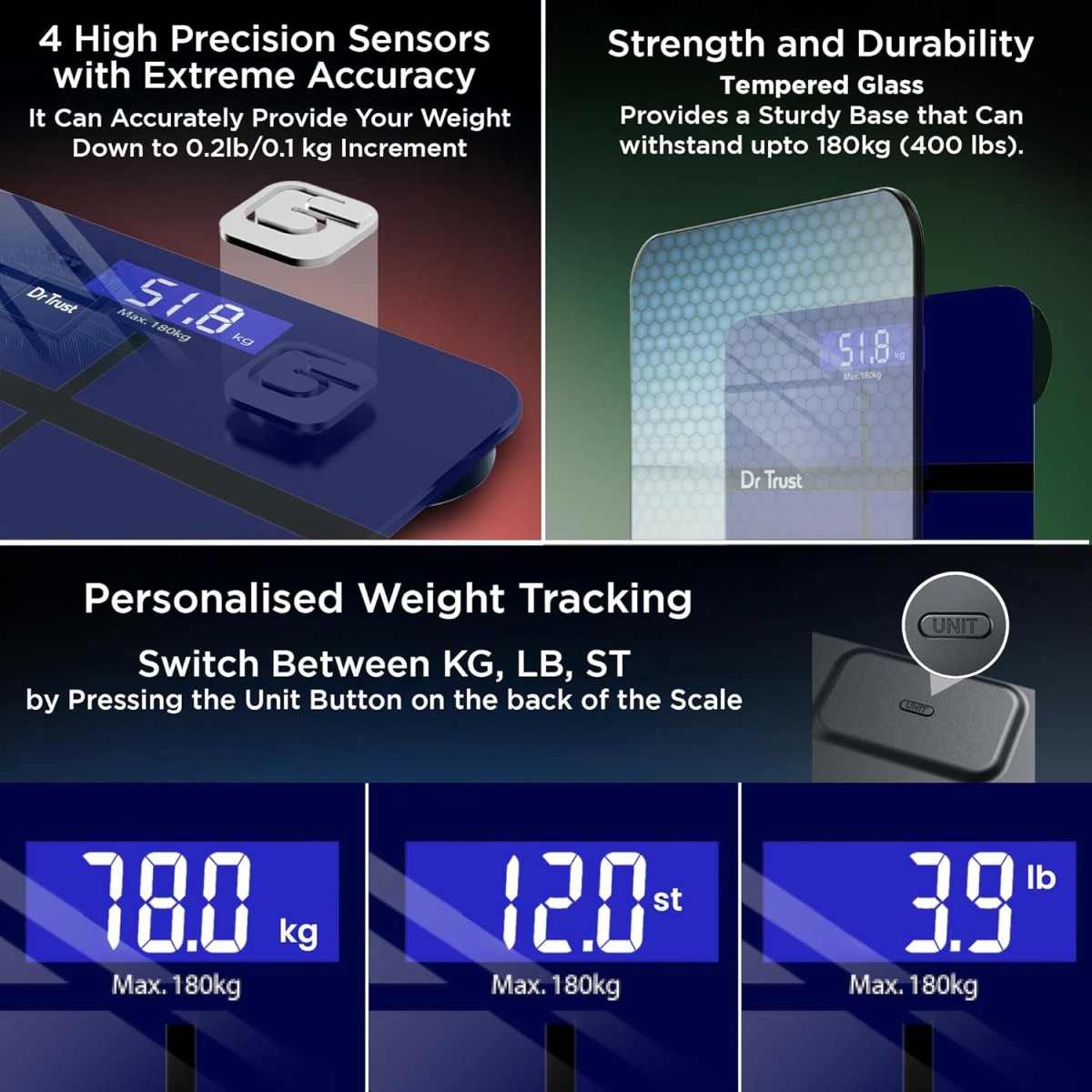 Dr Trust (USA) Electronic Executive Rechargeable Digital Weighing Scale for Human Body with Temperature Display