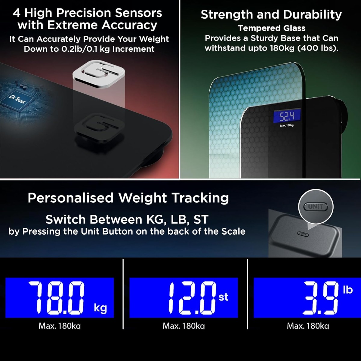 Dr Trust (USA) Electronic Zen Rechargeable Digital Personal Weighing Scale for Human Body with Temperature Display