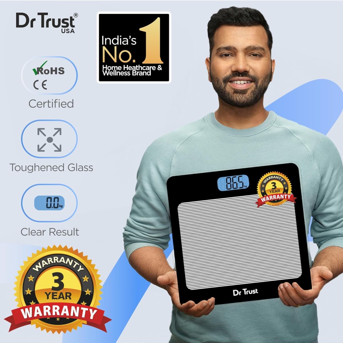 Dr Trust USA Paris Personal Scale –520 (Black), Digital Weight Measuring Machine for Body Weight Check, Best Electronic Bathroom Scale for Home, Gym, Clinic & Hospital Use