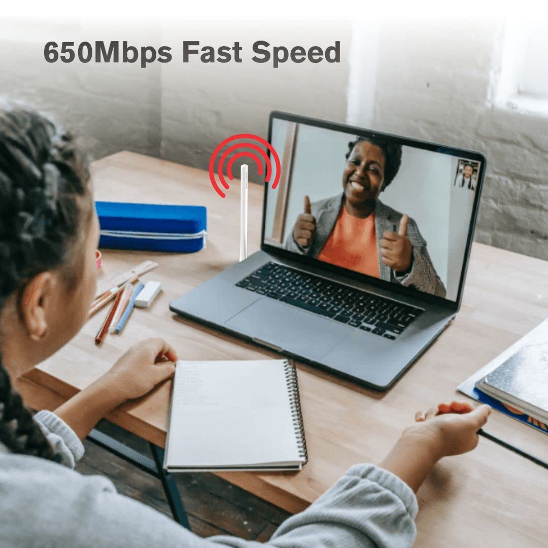 Dual Band Wi-Fi Adapter | 650Mbps Speed | Dual-Band Wi-Fi Adapter (2.4G+5G) | 6dBi High-gain Antenna | Plug & Play | WiFi Dongle