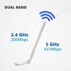 Dual Band Wi-Fi Adapter | 650Mbps Speed | Dual-Band Wi-Fi Adapter (2.4G+5G) | 6dBi High-gain Antenna | Plug & Play | WiFi Dongle