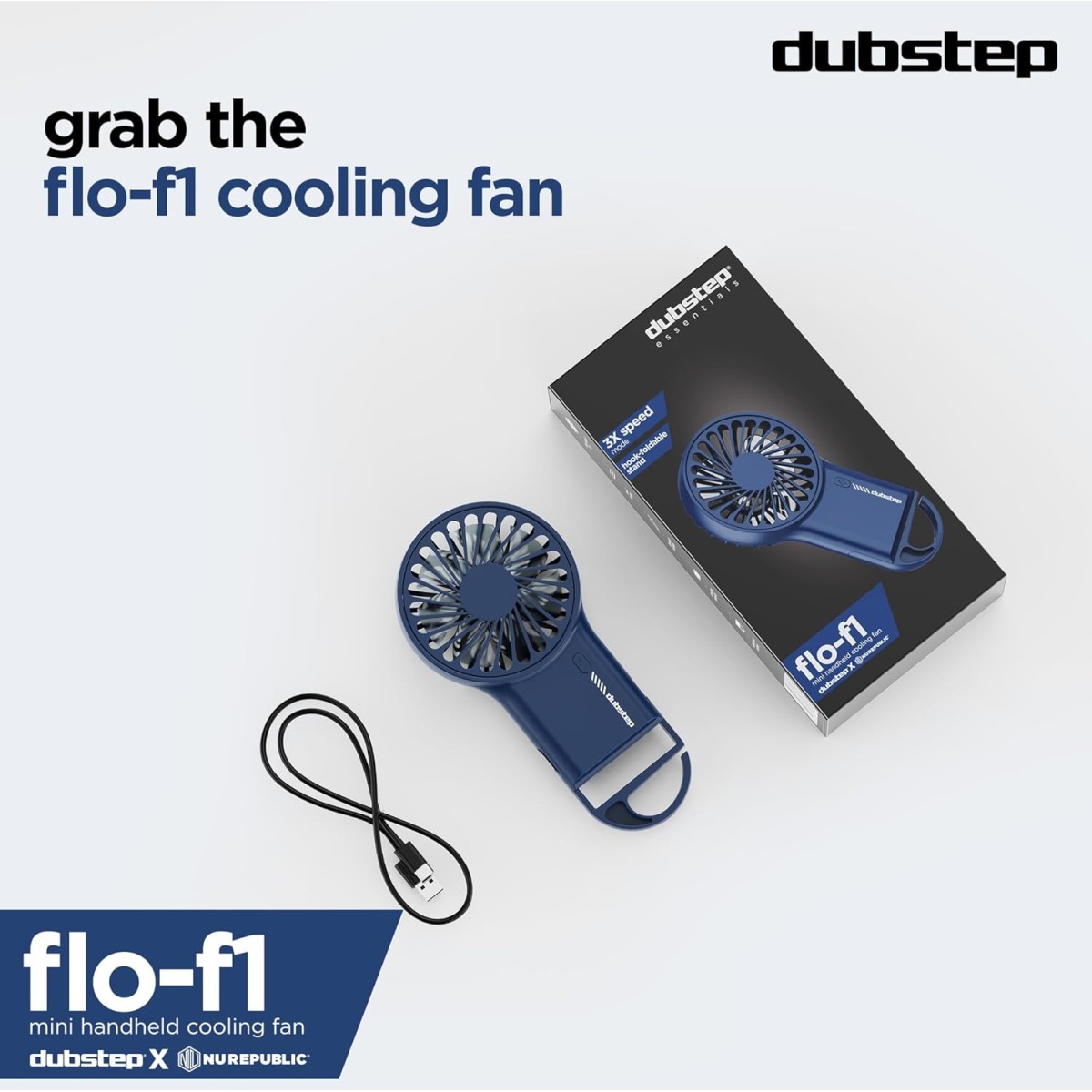 Dubstep Flo-F1 Mini Handheld USB Rechargeable Desk Cooling Fan with 3x Speed Mode,Foldable Hook & Stand,8000 RPM,3 Speed,Powerful Mini Fan for Travel,Office,Kitchen,Lightweight & Quiet (Blue) 7 Cm Dubstep Flo-F1 Mini Handheld USB Rechargeable Desk Cooling Fan with 3x Speed Mode,Foldable Hook & Stand,8000 RPM,3 Speed,Powerful Mini Fan for Travel,Office,Kitchen,Lightweight & Quiet (Blue) 7 Cm