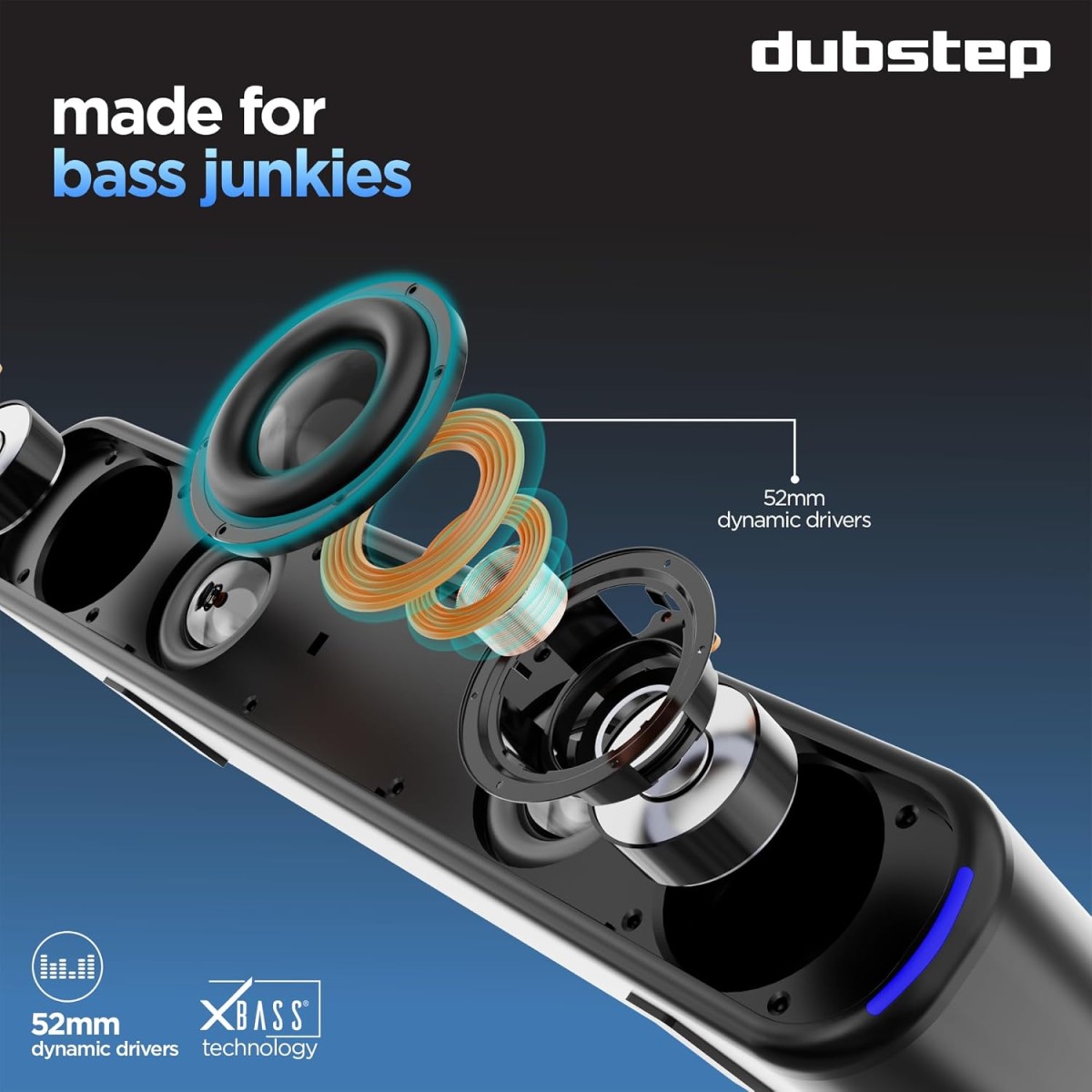 Dubstep Move 210 with 12 Hrs Playtime, 52mm Dynamic Driver, TWS Pairing, 20 W Bluetooth Soundbar (Black, 2.0 Channel) Dubstep Move 210 with 12 Hrs Playtime, 52mm Dynamic Driver, TWS Pairing, 20 W Bluetooth Soundbar (Black, 2.0 Channel)