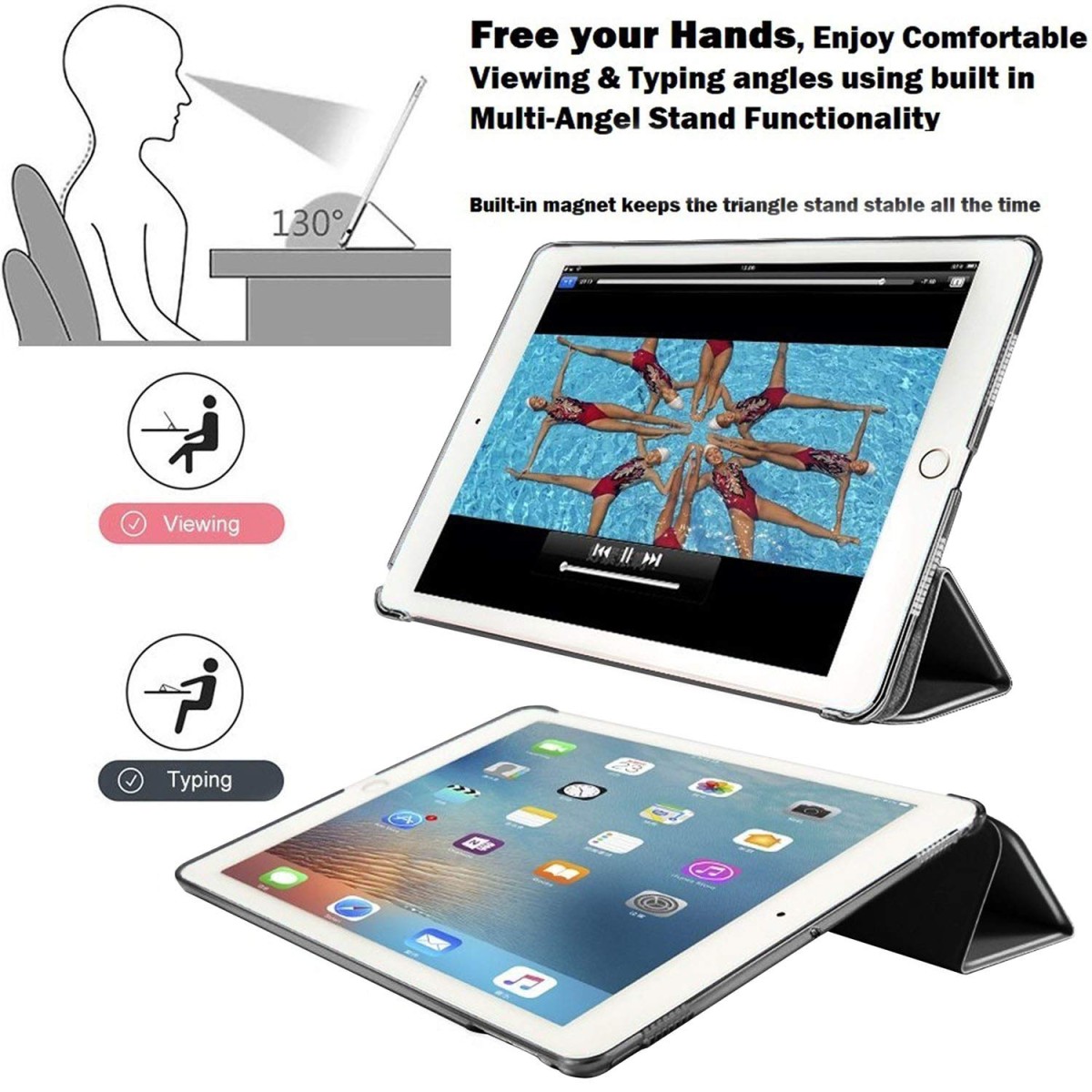 DuraSafe Cases iPad 7.9 Inch Mini 3 Mini 2 Mini 1 Gen [Mini 3rd 2nd 1st ] MH3F2HN/A MH3G2HN/A MH3E2HN/A Slim Lightweight Protective PC Dual Angle Stand Cover - Black