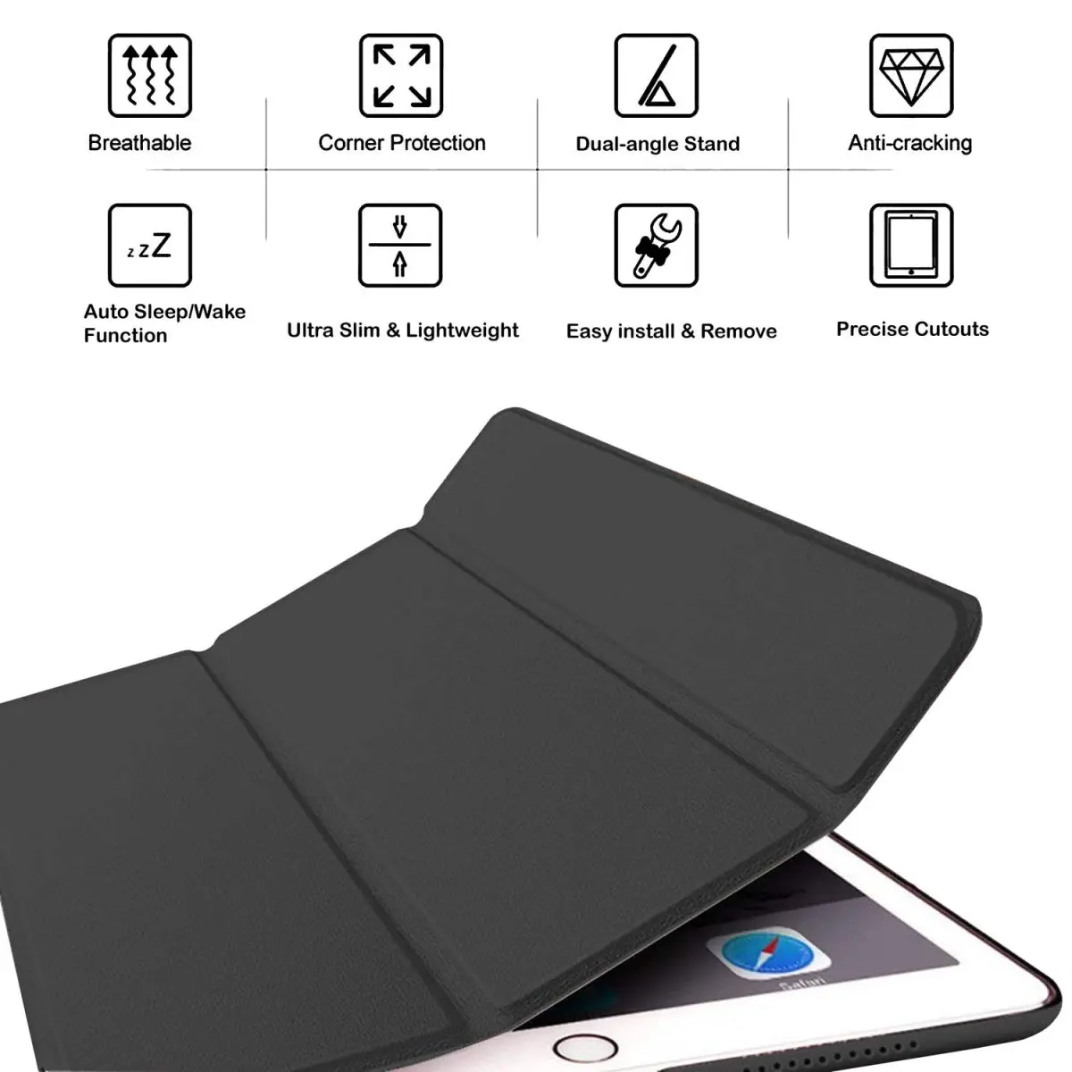DuraSafe Cases iPad 7.9 Inch Mini 3 Mini 2 Mini 1 Gen [Mini 3rd 2nd 1st ] MH3F2HN/A MH3G2HN/A MH3E2HN/A Slim Lightweight Protective PC Dual Angle Stand Cover - Black
