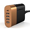 Duracell 60W Fast Desktop Charger Adapter with Type C PD 30W & 4 Smart Fast Charging USB Ports 30W for Mobile, Smartphones- Copper Black