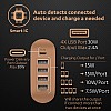 Duracell 60W Fast Desktop Charger Adapter with Type C PD 30W & 4 Smart Fast Charging USB Ports 30W for Mobile, Smartphones- Copper Black