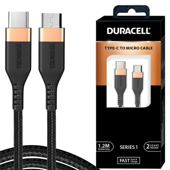Duracell Type-C To Micro Cable, 2A Braided Sync & Quick Charging Cable, 3.9 Feet (1.2M) braided Sync & Charge Cable, Supports QC 2.0/3.0 Charging, Rapid data transmission, Series 1, Black Duracell Type-C To Micro Cable, 2A Braided Sync & Quick Charging Cable, 3.9 Feet (1.2M) braided Sync & Charge Cable, Supports QC 2.0/3.0 Charging, Rapid data transmission, Series 1, Black