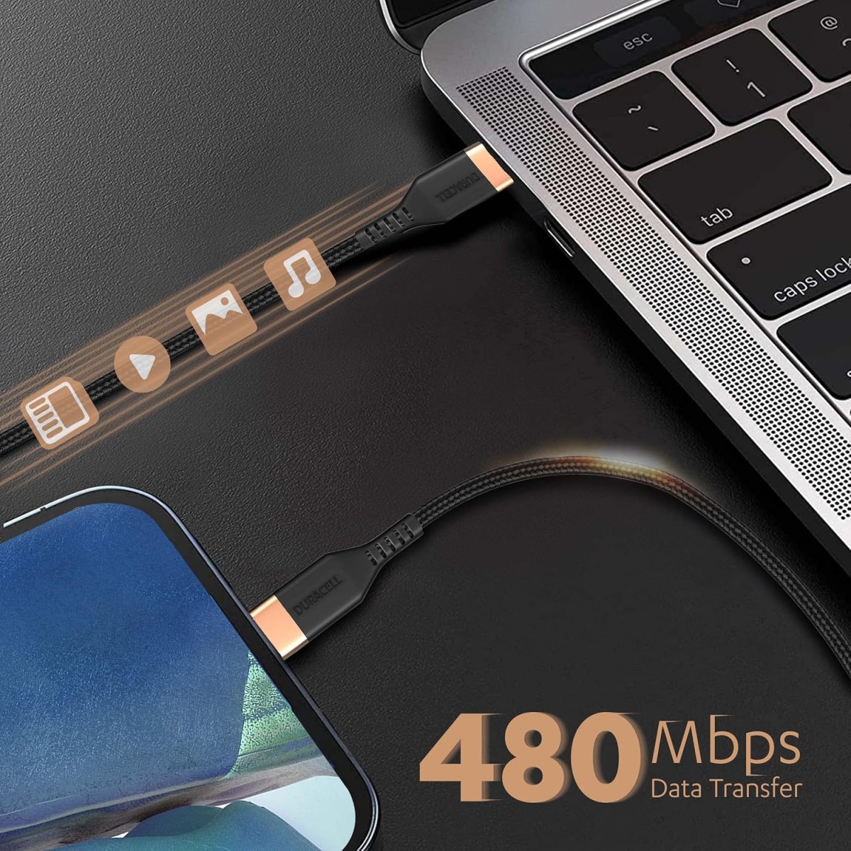 Duracell USB Type C To Lightning Apple Certified (Mfi) Braided Sync & Charge Cable For Iphone, Ipad And Ipod. Fast Charging Lightning Cable, 3.9 Feet (1.2M) - Black Duracell USB Type C To Lightning Apple Certified (Mfi) Braided Sync & Charge Cable For Iphone, Ipad And Ipod. Fast Charging Lightning Cable, 3.9 Feet (1.2M) - Black