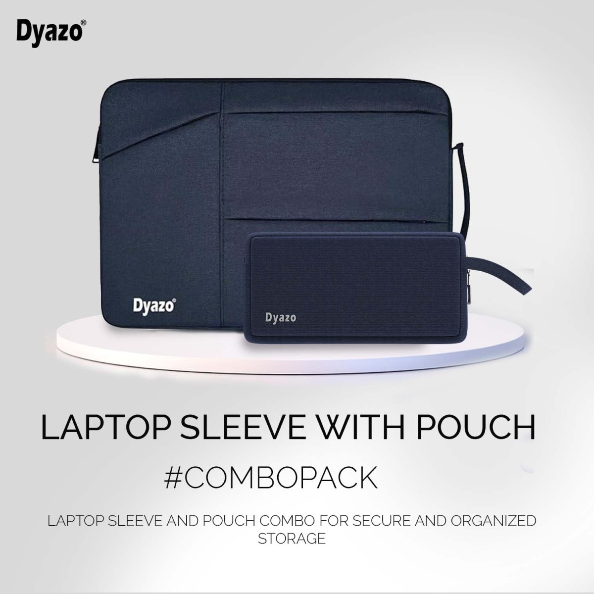 Dyazo 15-15.6 Inch Laptop Sleeve Bag with Three Front Pocket | Water Resistant & Shockproof Protective Cover with Charger Pouch (Blue)