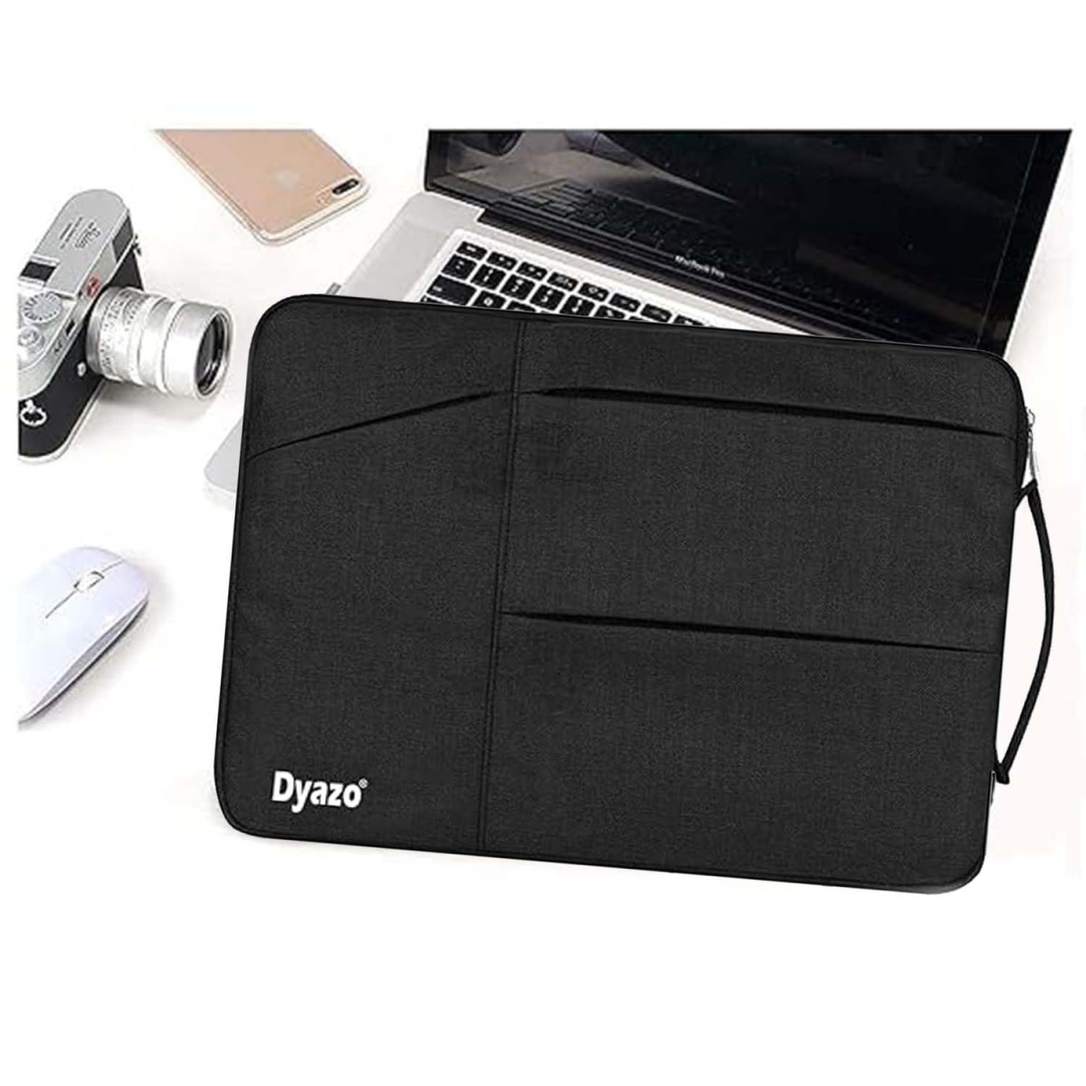 Dyazo 15-15.6 Inch Laptop Sleeve Case | Water Resistant Cover with Charger Pouch & Three Front Pockets | Compatible for Dell, HP, MacBook, Lenovo, Acer, Asus & All Other Notebooks (Black)