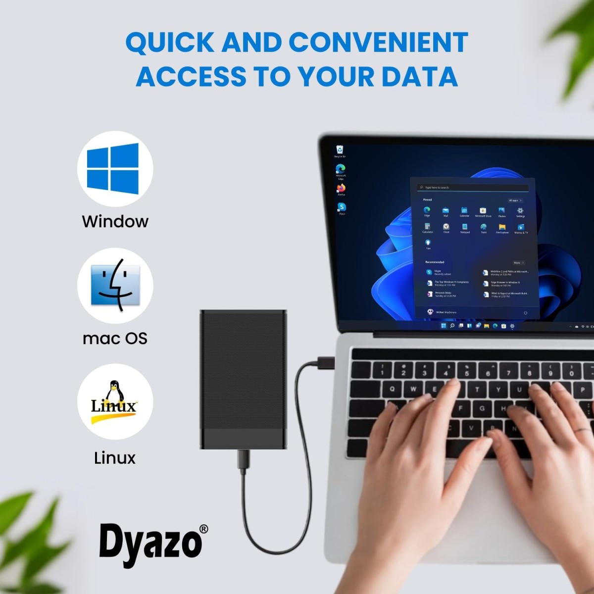 Dyazo 2.5" External Hard Drive Enclosure USB C 3.0 to SATA III | Tool Free SSD/HDD Case for 7mm/9.5mm Drives with UASP Support | Hard Drive Case Compatible with WD, Seagate, Toshiba, Samsung – Black