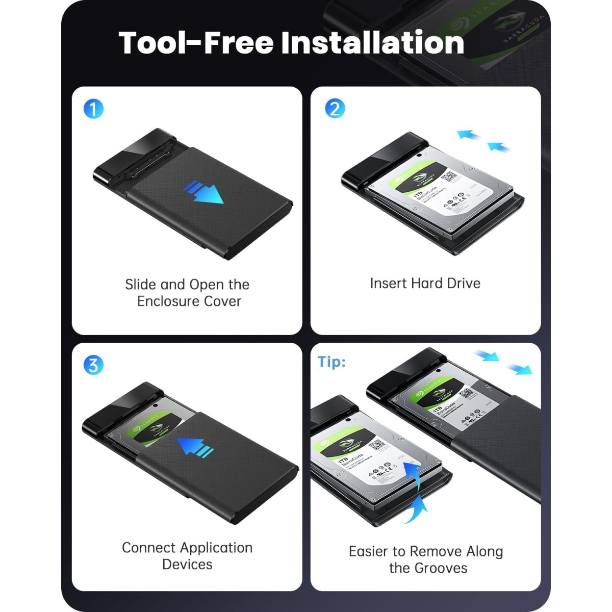 Dyazo 2.5 Inch SATA USB 3.0 HDD / SSD Portable External Hard Disk Enclosure 7 MM and 9.5 MM Tool Free Supports UASP Max Upto 6TB (Black)