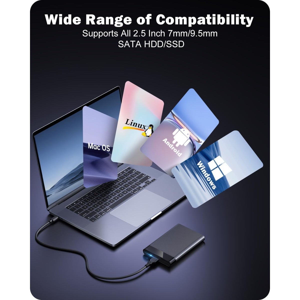 Dyazo 2.5 Inch SATA USB 3.0 HDD / SSD Portable External Hard Disk Enclosure 7 MM and 9.5 MM Tool Free Supports UASP Max Upto 6TB (Black)