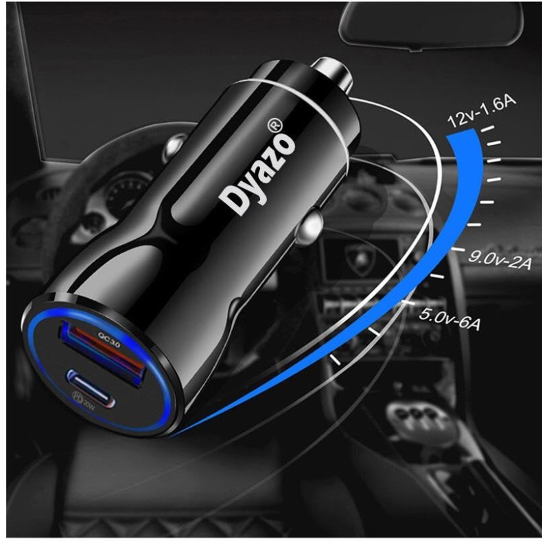Dyazo 48W Turbo Dual Port Fast car Charger 48W Total(18W Type C PD + 30W USB)| Adapter Compatible for iPhone & Android Smartphones and Tablets (Black)
