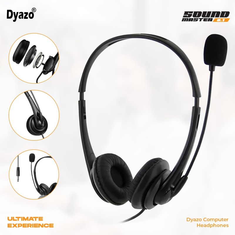 Dyazo Computer Wired Headphones | Headset with Mic | 3.5 MM Jack Compatible for Laptops | Pc | Notebooks (Black)