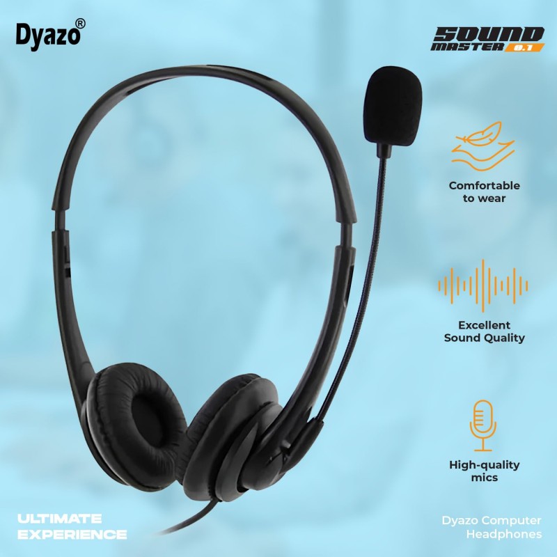 Dyazo Computer Wired Headphones | Headset with Mic | 3.5 MM Jack Compatible for Laptops | Pc | Notebooks (Black)