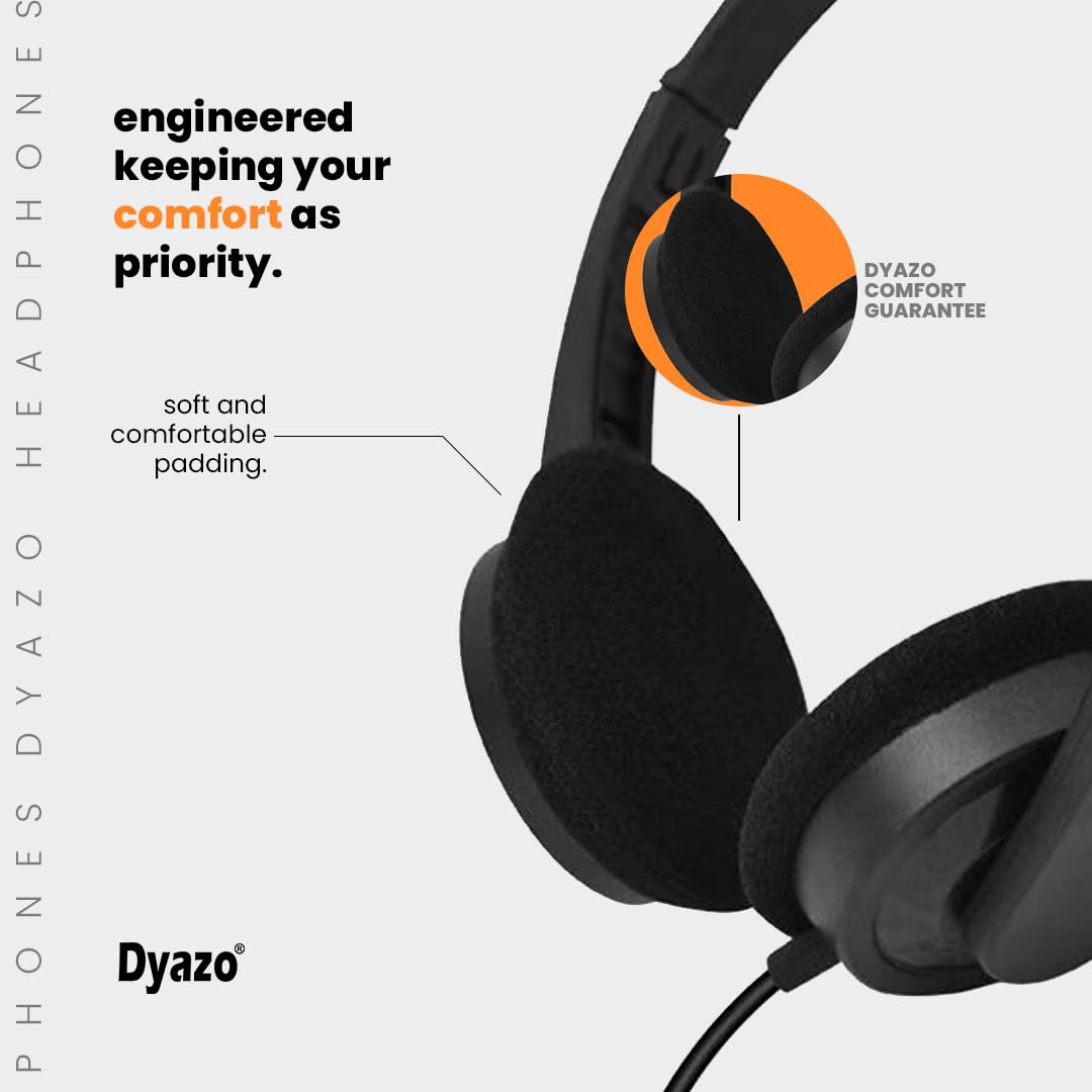 Dyazo Computer Wired Headphones | Headset with Mic | 3.5 MM Jack | Compatible for Laptops, PC, Notebooks (Black)