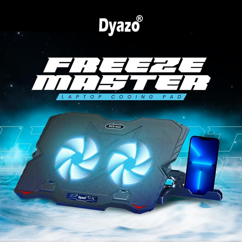 Dyazo Gaming Laptop Cooler| Laptop Cooling pad with Dual USB Powered Fan Compatible with All Notebooks 11.6, 13.3, 15.6, 17 inch with Real RGB Rim Lights (Black) (YL017)