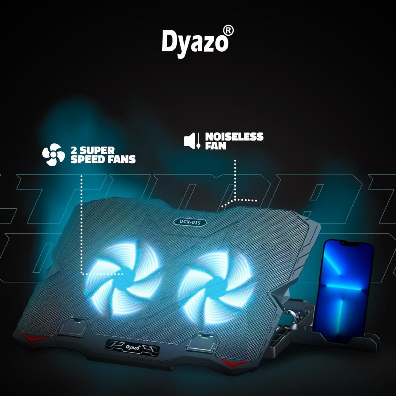 Dyazo Gaming Laptop Cooler| Laptop Cooling pad with Dual USB Powered Fan Compatible with All Notebooks 11.6, 13.3, 15.6, 17 inch with Real RGB Rim Lights (Black) (YL017)