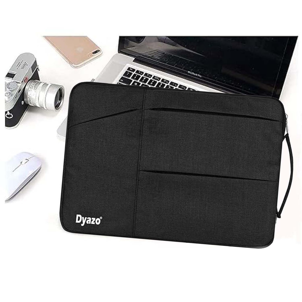 Dyazo Laptop Sleeve 13-13.3 Inch with Charger Pouch | Three Front Pocket & Shockproof Protection | Compatible for MacBook Air, MacBook Pro, Surface Pro X/7/6/5/4M, HP, Dell, ASUS and Lenovo (Black)