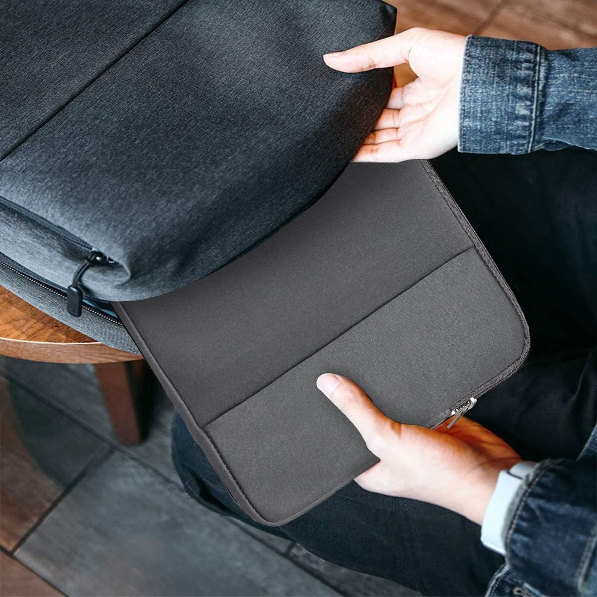 Dyazo Laptop Sleeve 15.6 inch Case, Water Repellent Polyester Neoprene Case with Accessory Pocket (OnePOCKET 15.6 Grey)