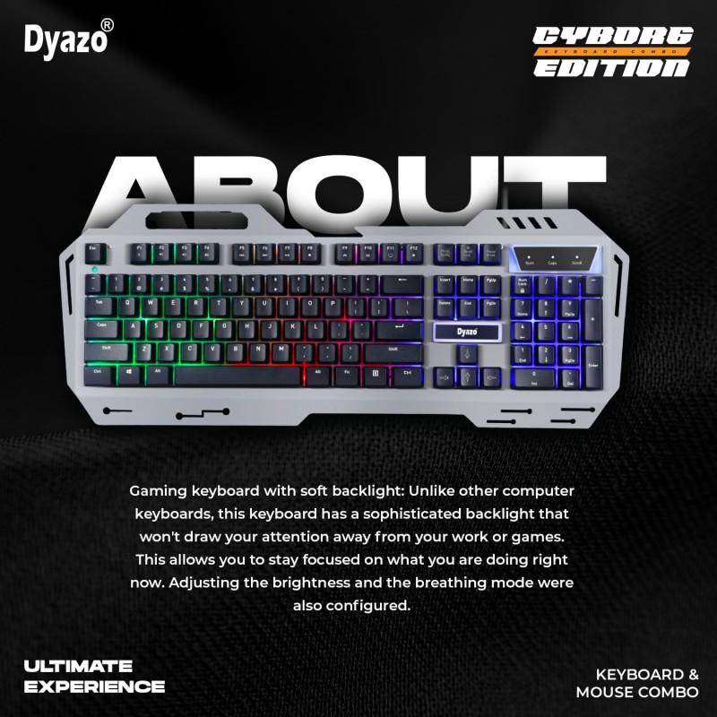 Dyazo Metal Gaming Keyboard & Mouse Combo RGB Static Light| 12 Multimedia Keys | Braided Cable 1.5 Metres (Silver)