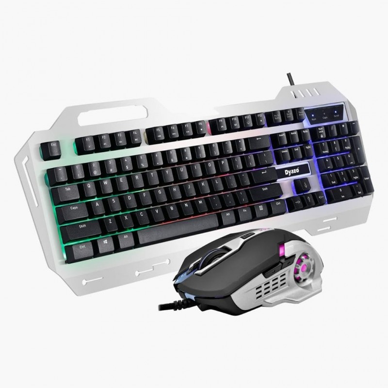 Dyazo Metal Gaming Keyboard & Mouse Combo RGB Static Light| 12 Multimedia Keys | Braided Cable 1.5 Metres (Silver)