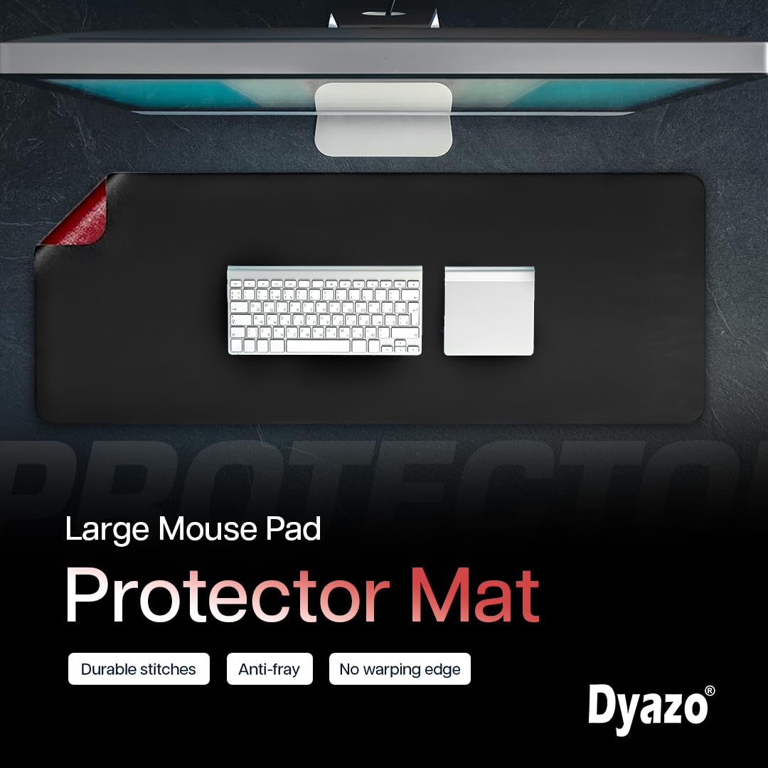 Dyazo Vegan PU Leather Desk Mat | Waterproof Office Extended Mouse Mat | Anti Skid & Anti Slip | Reversible - (35 Inch * 17.7 Inch Black & Red)