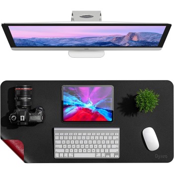 Dyazo Vegan PU Leather Desk Mat | Waterproof Office Extended Mouse Mat | Anti Skid & Anti Slip | Reversible - (35 Inch * 17.7 Inch Black & Red)