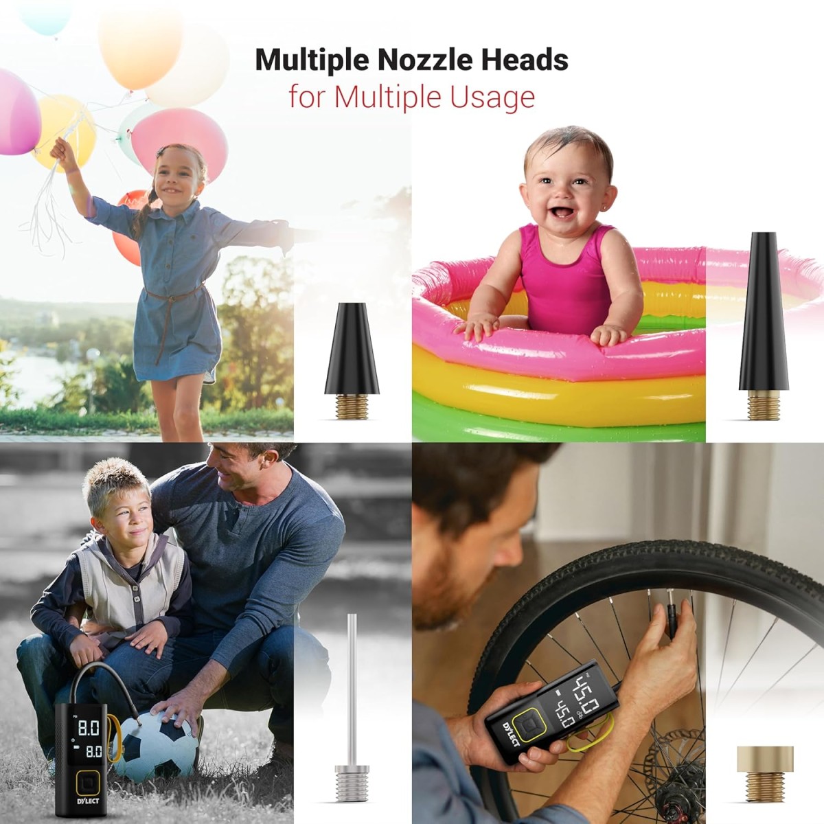 Dylect Tyre Inflator for Car and Bike| Home Use| Works Both on DC Port & Battery| Type-C Charging| 6000mAh BIS Certified| Super Fast Inflation| 5 Fill Modes| AutoCutoff| Multiple Nozzles