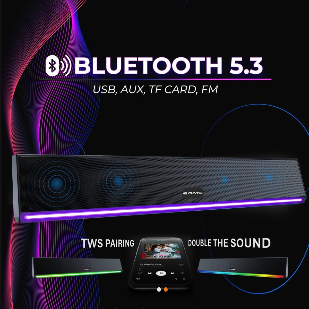 E GATE C222 | 24W Soundbar Bluetooth Speaker, Dual Drivers + Dual Passive Radiators for 2X Bass,
