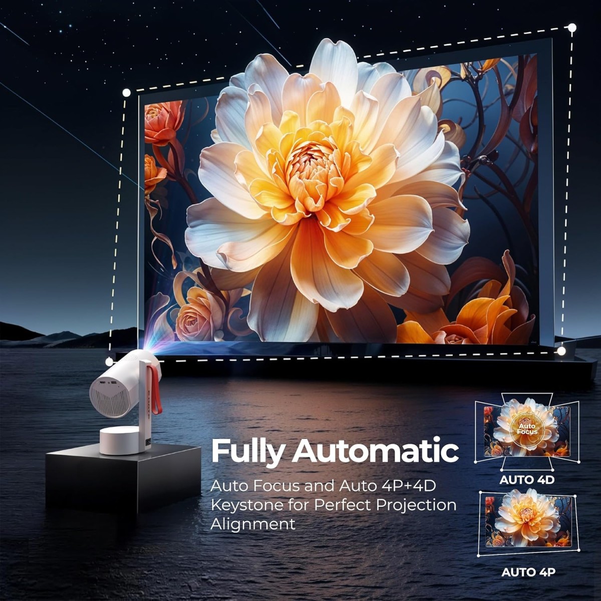 EGate Atom 4X | Android 13 Fully Automatic Projector | 1080p Native, 4K HDR-HLG | 400 ISO | Auto (Focus+Keystone) | Max Size 300" (762cm) | USB-HDMI (ARC+eARC+CEC) | 1GB-8GB, WiFi6 & BT (EO9022) White EGate Atom 4X | Android 13 Fully Automatic Projector | 1080p Native, 4K HDR-HLG | 400 ISO | Auto (Focus+Keystone) | Max Size 300" (762cm) | USB-HDMI (ARC+eARC+CEC) | 1GB-8GB, WiFi6 & BT (EO9022) White