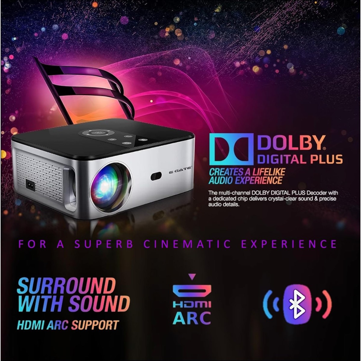 EGate O9 Pro-Zen, Full HD 1080p Projector (Upgraded), 12000 L, 4K Support, Android | 2GB RAM-16GB ROM | ARC HDMI | Auto (Focus + Keystone + Screen Fit + Obstacle Shift), Dolby, WIF+BT (EO9025, Black) EGate O9 Pro-Zen, Full HD 1080p Projector (Upgraded), 12000 L, 4K Support, Android | 2GB RAM-16GB ROM | ARC HDMI | Auto (Focus + Keystone + Screen Fit + Obstacle Shift), Dolby, WIF+BT (EO9025, Black)