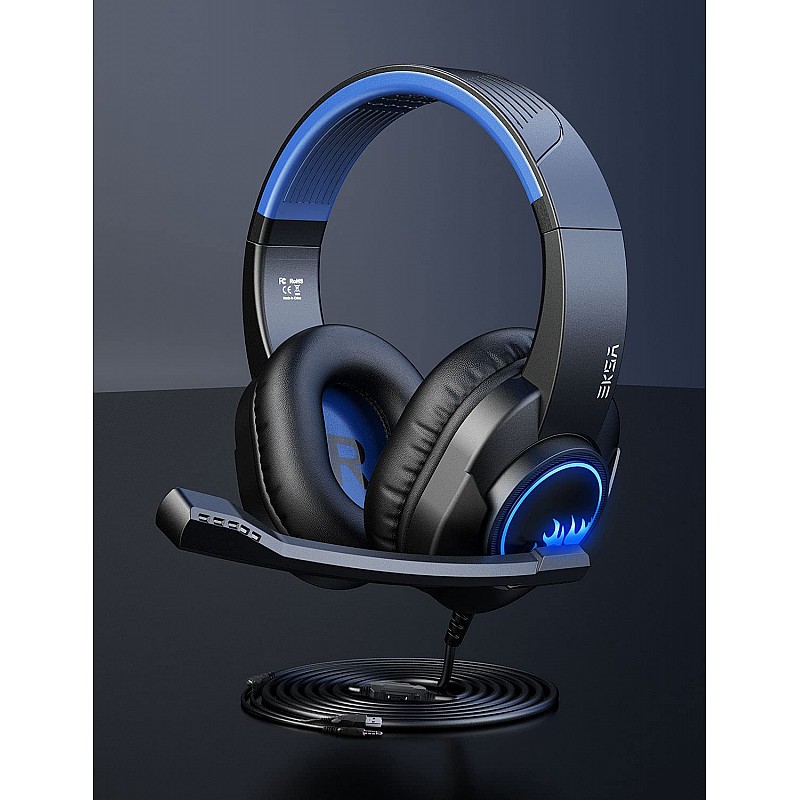 EKSA T8 Ps4 Gaming Wired Over Ear Headphones with Mic with Noise Canceling, Pc with Surround Stereo Sound, Led Light for Ps4, Pc, Laptop (Blue)