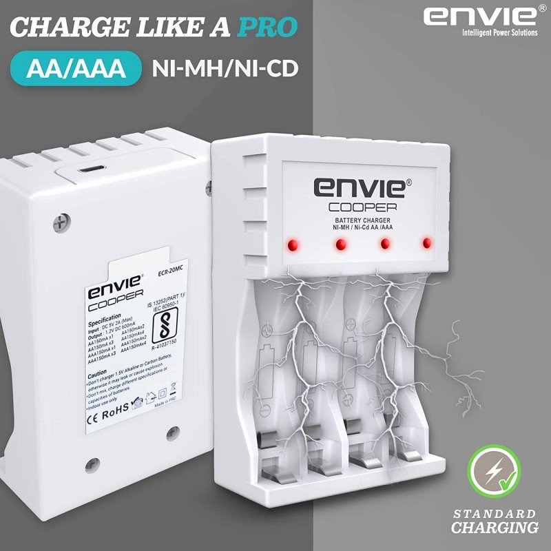 ENVIE® (NEXAECR30) NEXA ECR 30 Smart Charge Control Charger System for AA/AAA/9V Rechargeable Batteries (Ni-CD/Ni-MH) ENVIE® (NEXAECR30) NEXA ECR 30 Smart Charge Control Charger System for AA/AAA/9V Rechargeable Batteries (Ni-CD/Ni-MH)