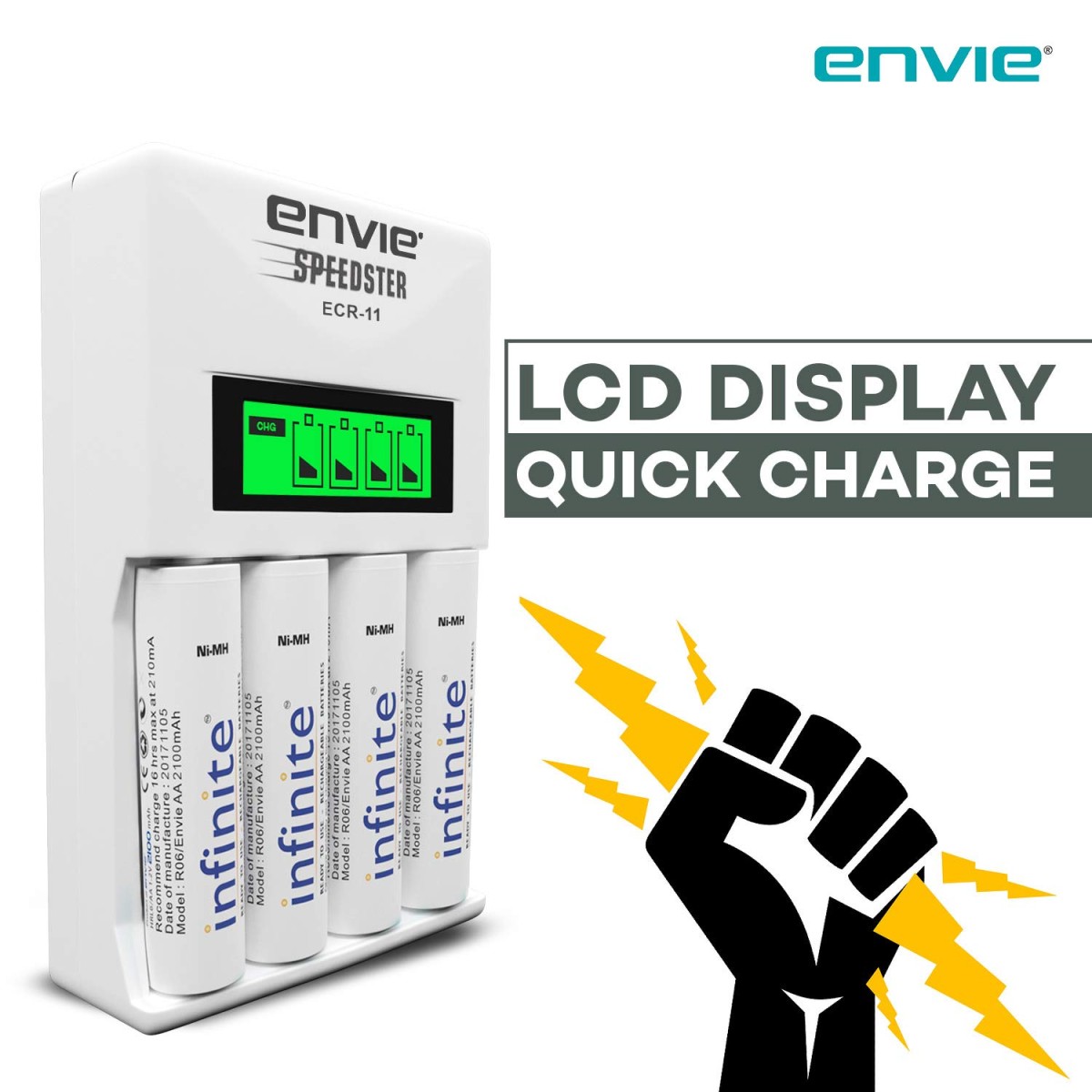 ENVIE® (NEXAECR30) NEXA ECR 30 Smart Charge Control Charger System for AA/AAA/9V Rechargeable Batteries (Ni-CD/Ni-MH)