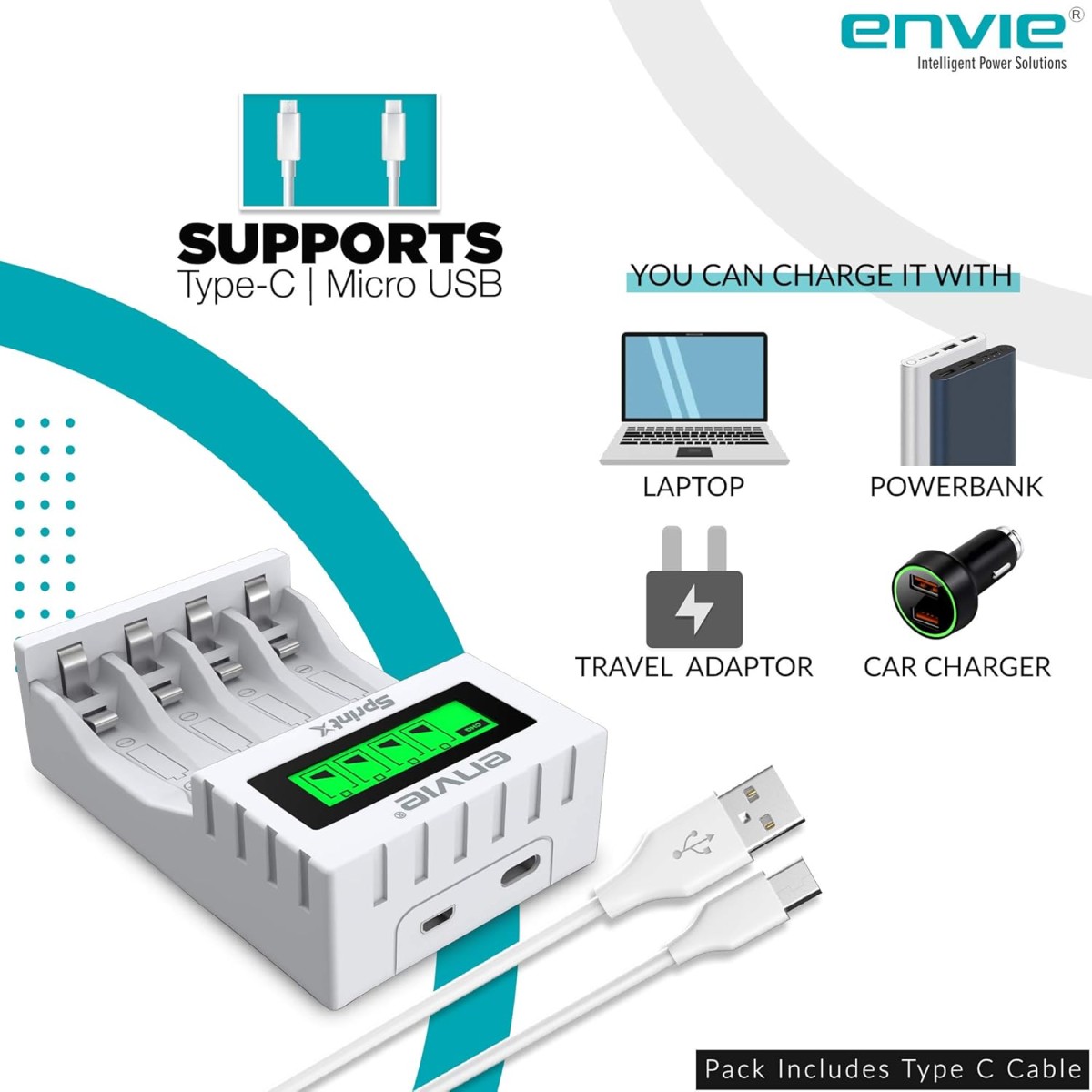 ENVIE® (NEXAECR30) NEXA ECR 30 Smart Charge Control Charger System for AA/AAA/9V Rechargeable Batteries (Ni-CD/Ni-MH)