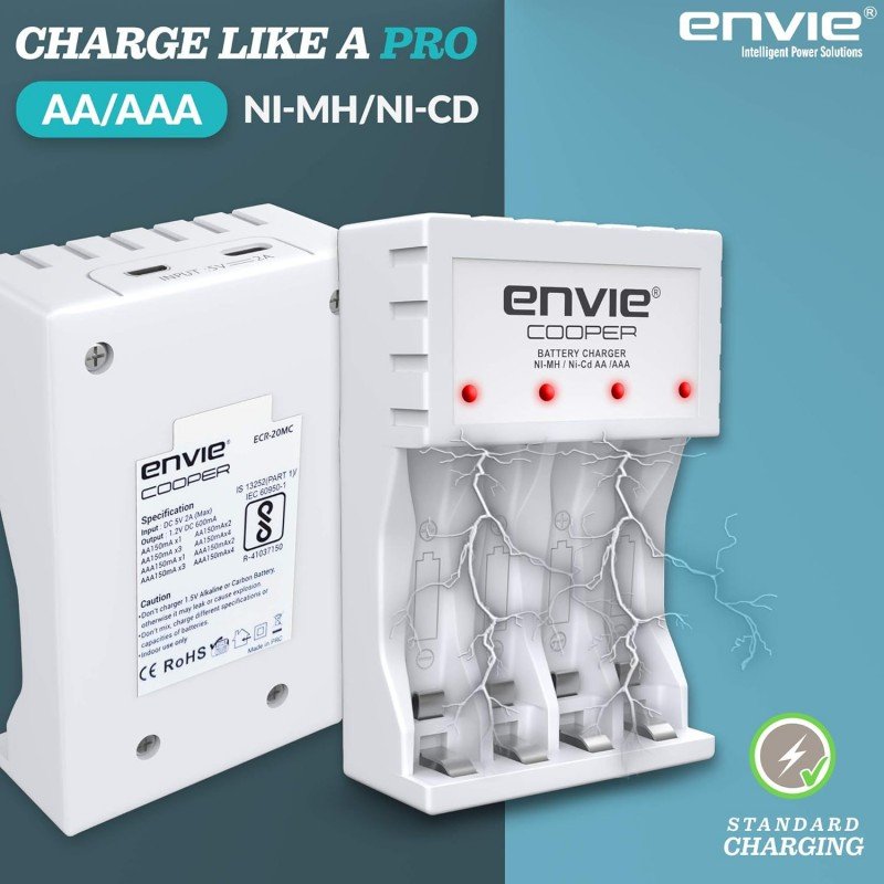 ENVIE® (NEXAECR30) NEXA ECR 30 Smart Charge Control Charger System for AA/AAA/9V Rechargeable Batteries (Ni-CD/Ni-MH) ENVIE® (NEXAECR30) NEXA ECR 30 Smart Charge Control Charger System for AA/AAA/9V Rechargeable Batteries (Ni-CD/Ni-MH)