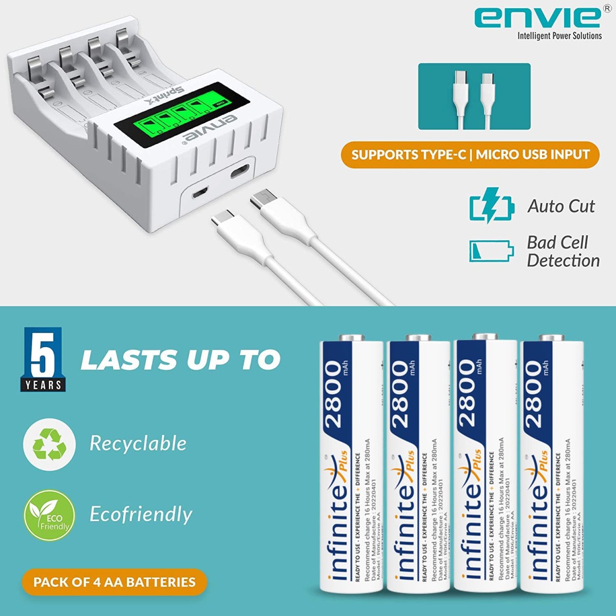 ENVIE® (NEXAECR30) NEXA ECR 30 Smart Charge Control Charger System for AA/AAA/9V Rechargeable Batteries (Ni-CD/Ni-MH)