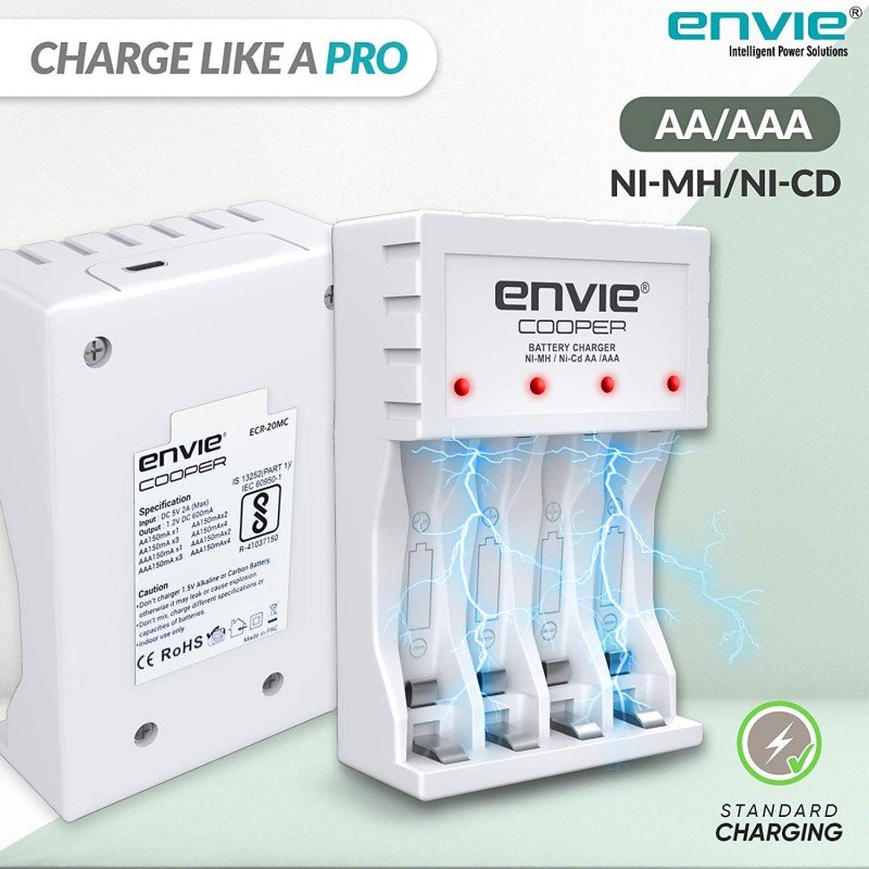 ENVIE® (NEXAECR30) NEXA ECR 30 Smart Charge Control Charger System for AA/AAA/9V Rechargeable Batteries (Ni-CD/Ni-MH) ENVIE® (NEXAECR30) NEXA ECR 30 Smart Charge Control Charger System for AA/AAA/9V Rechargeable Batteries (Ni-CD/Ni-MH)