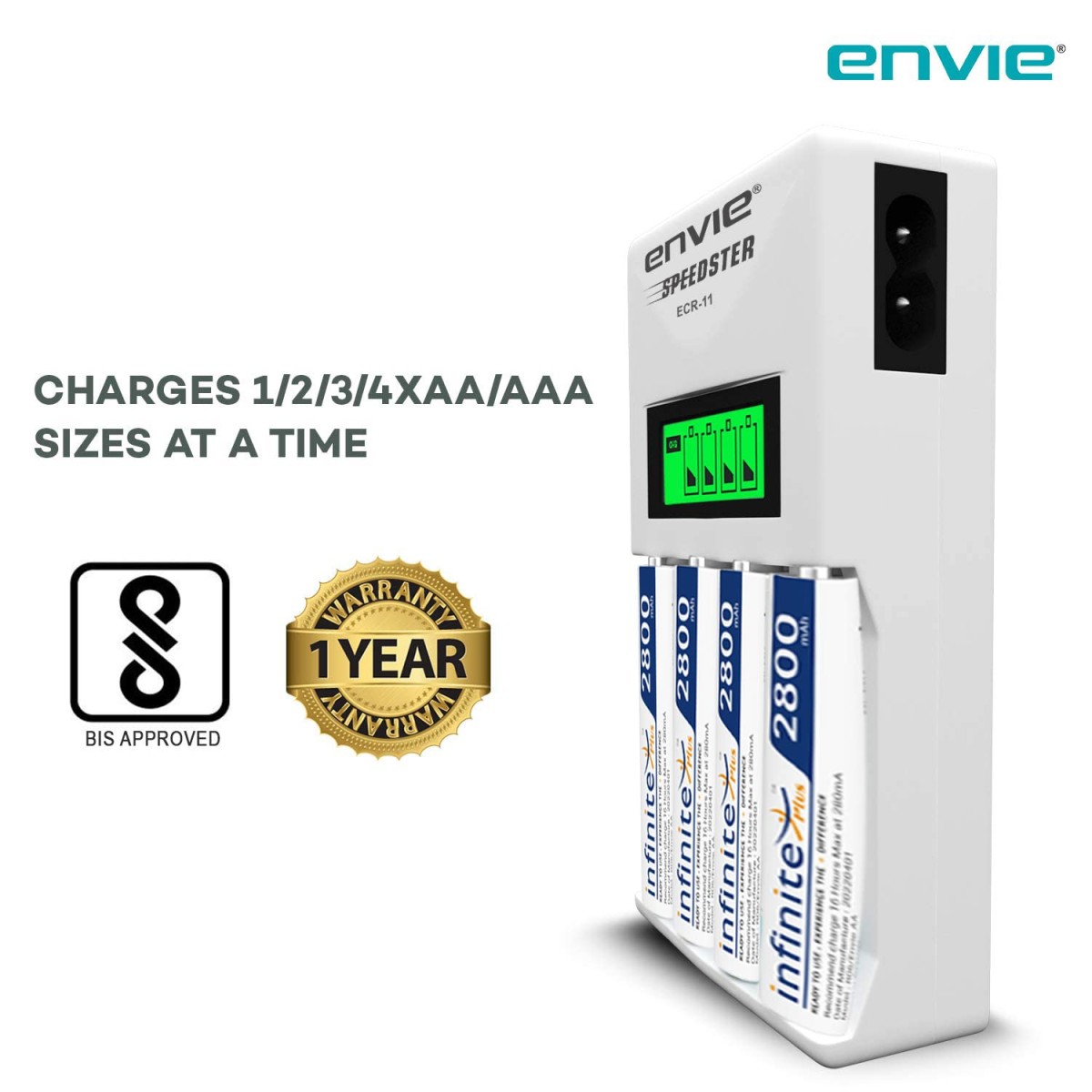 ENVIE® (NEXAECR30) NEXA ECR 30 Smart Charge Control Charger System for AA/AAA/9V Rechargeable Batteries (Ni-CD/Ni-MH)