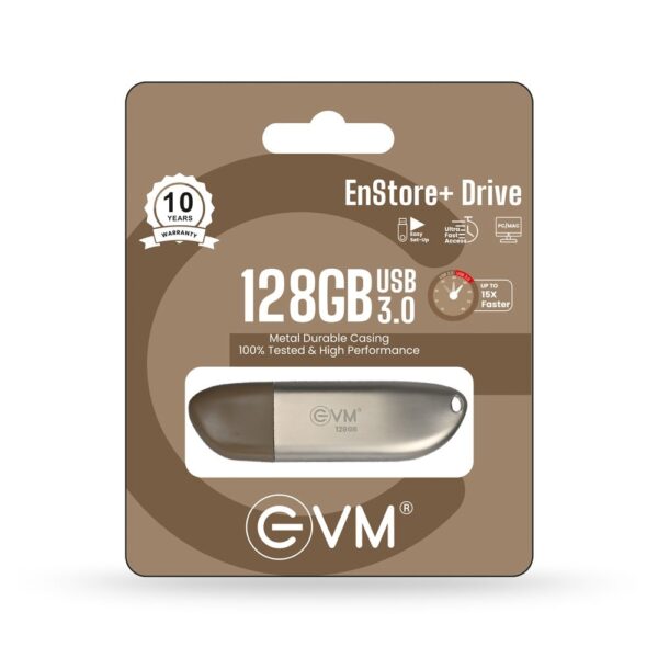 EVM EnStore+ PD3.2 128 GB Pen Drive Compatible with Desktop Computer, Laptop, Tablet, Television USB 3.2 Metal Case (Brown)