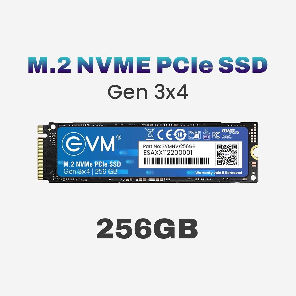 EVM 256GB NVMe Gen 3x4 Internal SSD (2280) – Upto 2000MB/s Read & 1500MB/s Write | PCIe 3.0 M.2 Solid State Drive for Gaming, Laptops & Desktops | Shock Resistant & 5-Year Warranty (EVMNV/256GB)