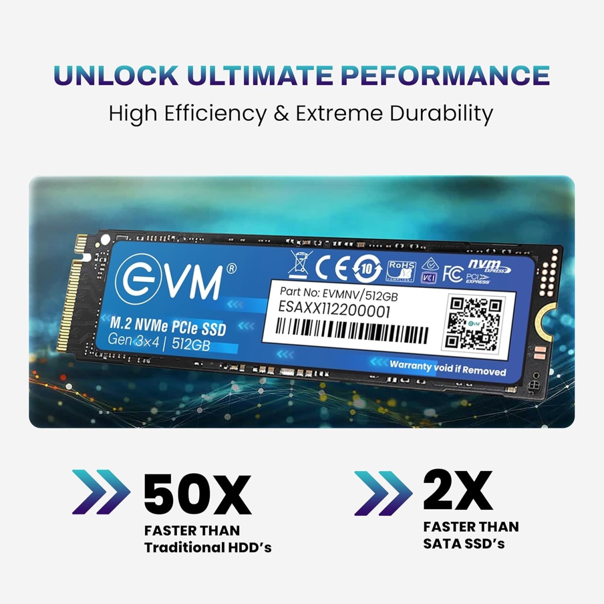 EVM 512GB NVMe Gen 3x4 Internal SSD (2280) – Upto 3500MB/s Read & 2800MB/s Write | PCIe 3.0 M.2 Solid State Drive for Gaming, Laptops & Desktops | Shock Resistant & 5-Year Warranty (EVMNV/512GB)