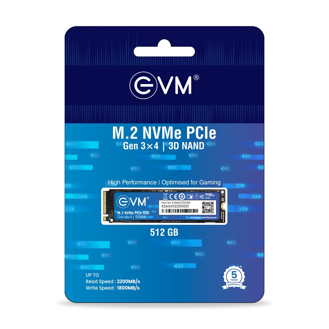 EVM 512GB NVMe Gen 3x4 Internal SSD (2280) – Upto 3500MB/s Read & 2800MB/s Write | PCIe 3.0 M.2 Solid State Drive for Gaming, Laptops & Desktops | Shock Resistant & 5-Year Warranty (EVMNV/512GB)