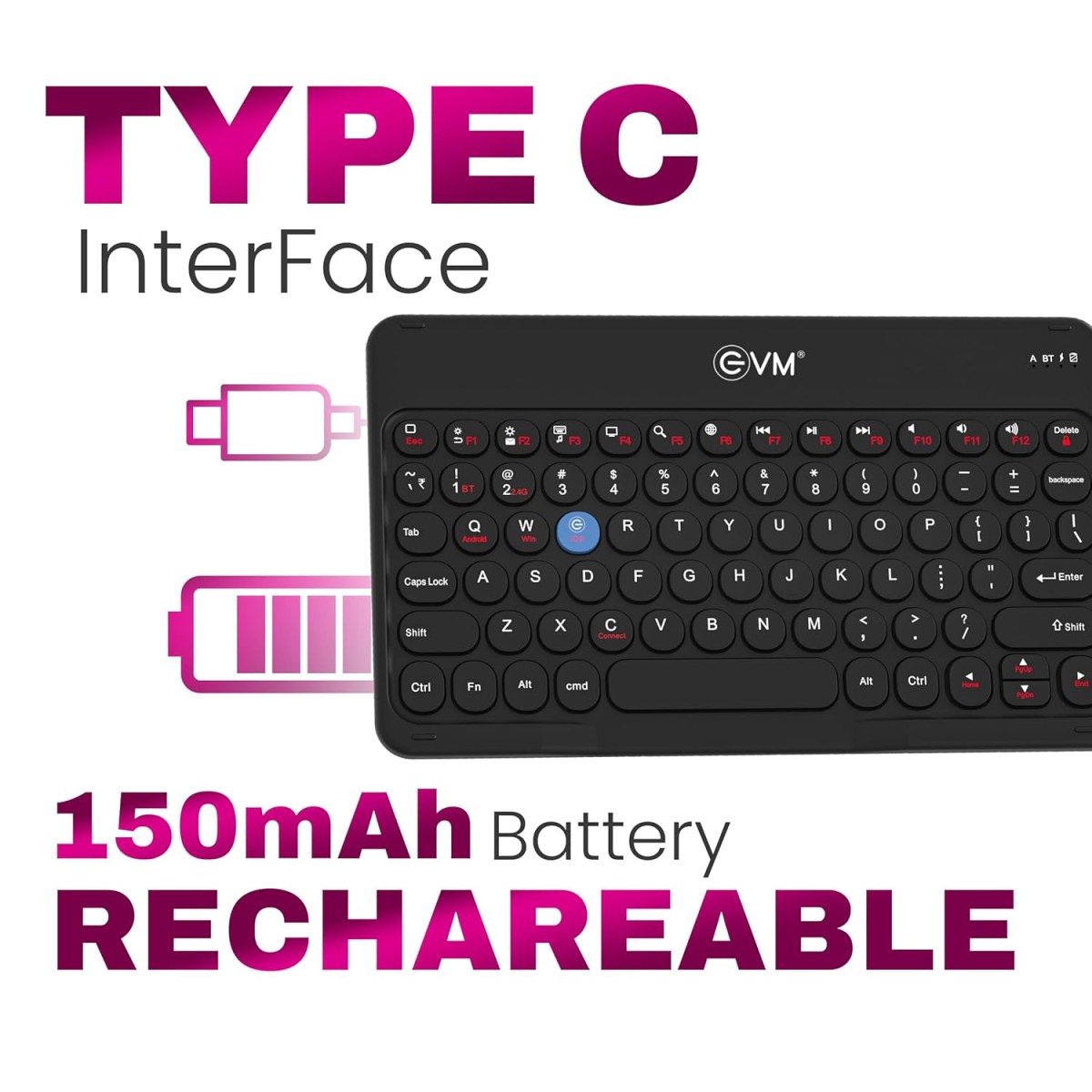 EVM EnArc Wireless Keyboard and Mouse Combo, Rechargeable Battery, Bluetooth 5.0 + 2.4G, Slim and Portable, Silent Click, Black (WLKM&EWLM-360) EVM EnArc Wireless Keyboard and Mouse Combo, Rechargeable Battery, Bluetooth 5.0 + 2.4G, Slim and Portable, Silent Click, Black (WLKM&EWLM-360)